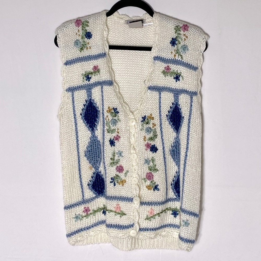 Vintage Huntington Ridge Hand Knitted Vest L Cottagecore Grannycore Grandma